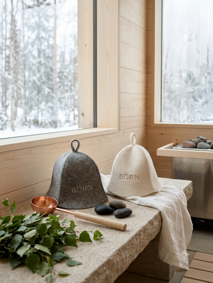 Natural wool felt sauna hat for heat protection